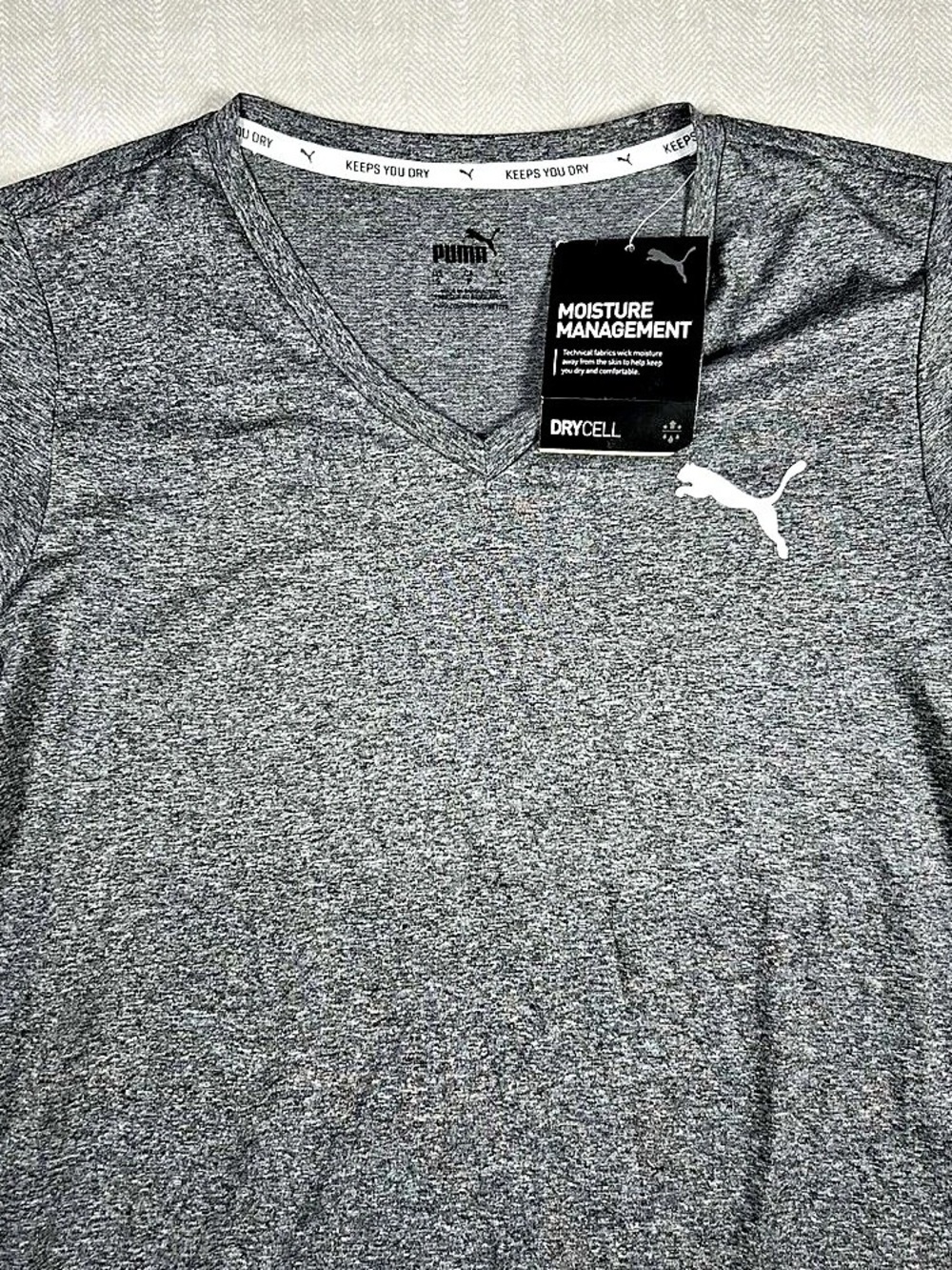 PUMA dryCELL Womens S Gray V-Neck Short Sleeve Moisture Wicking T-Shirt NWT